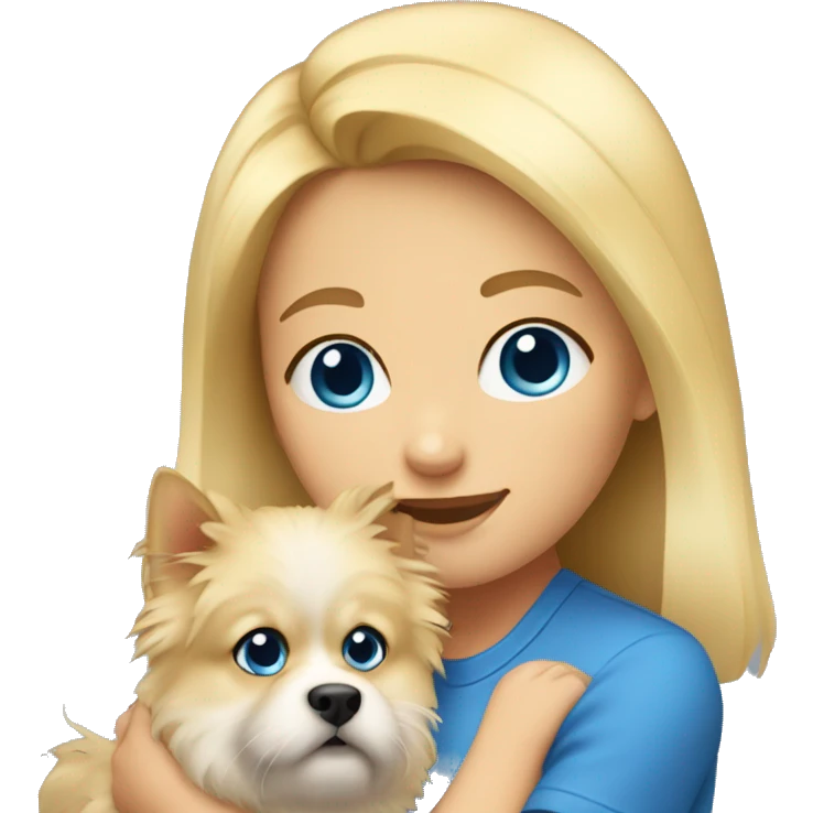 Blonde girl blue eyes holding spitz  emoji