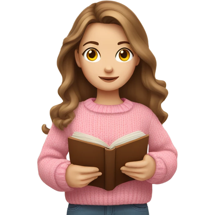 Pretty white girl with pink sweater reading cozy with brown hair  emoji