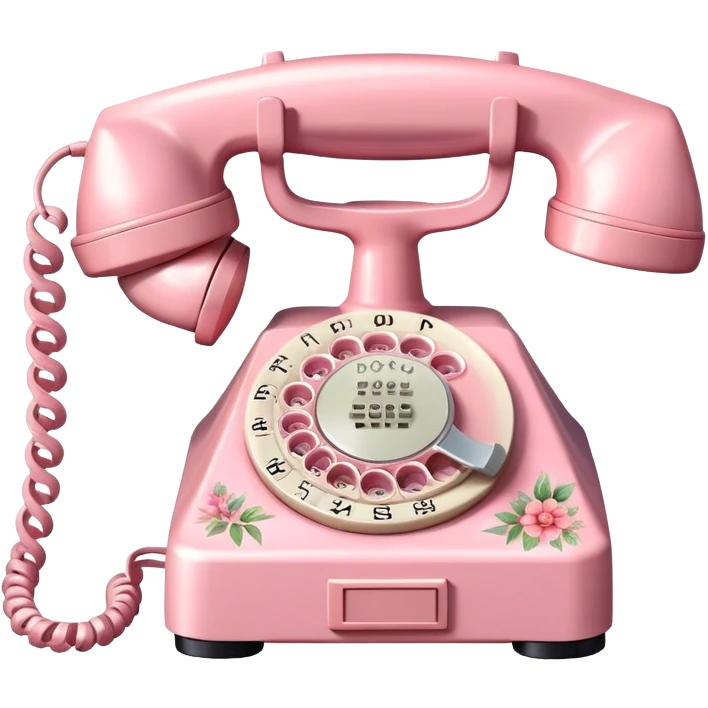 "A vintage pink rotary telephone with intricate floral details and a soft ribbon bow, watercolor style." emoji
