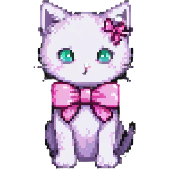 pixel art kitten with a pink bow emoji