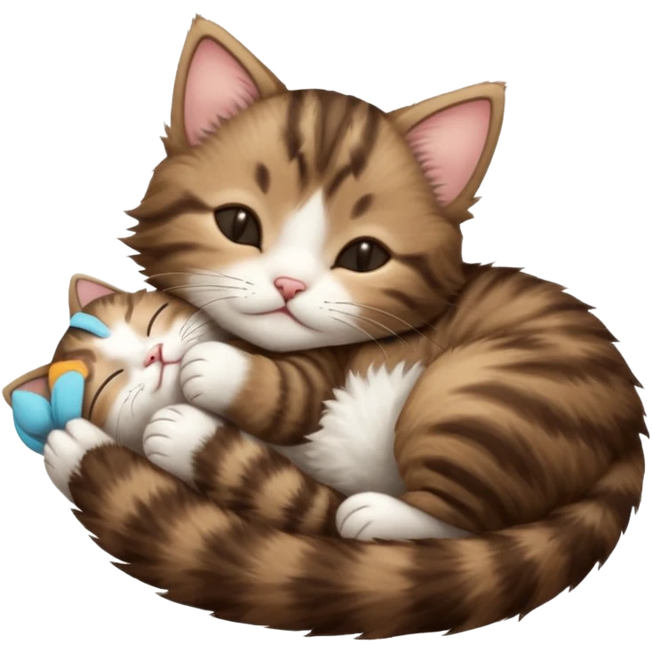 dark brown tabby and white kitten sleeping upside down on its back emoji