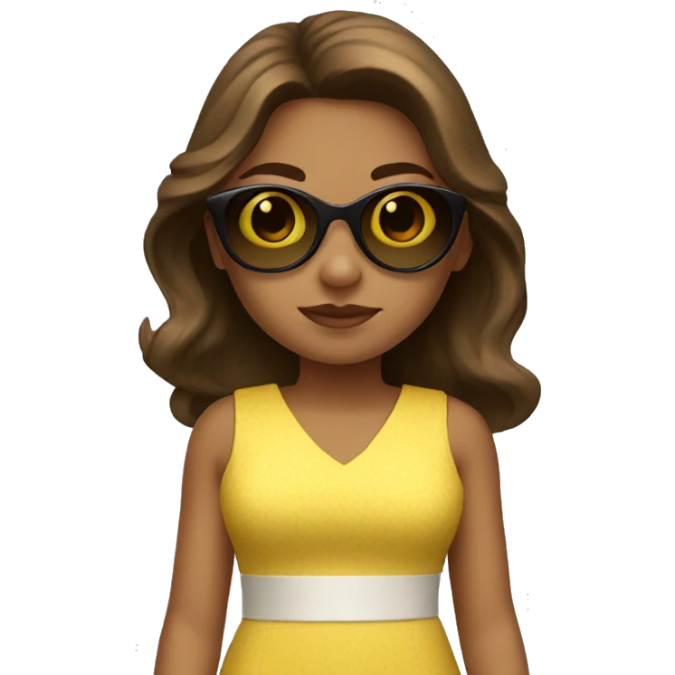 girl in a short yellow dress wearing sunglasses and has brown hair emoji