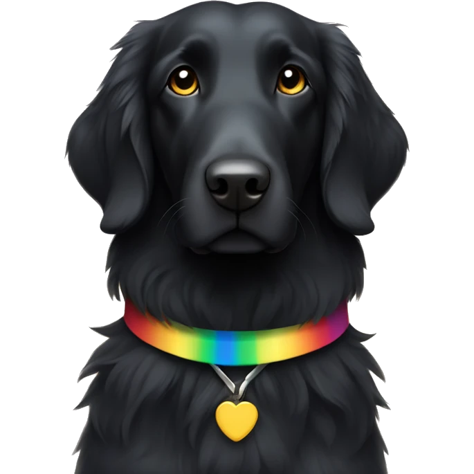 slim black flat-coated retriever with rainbow collar all body emoji