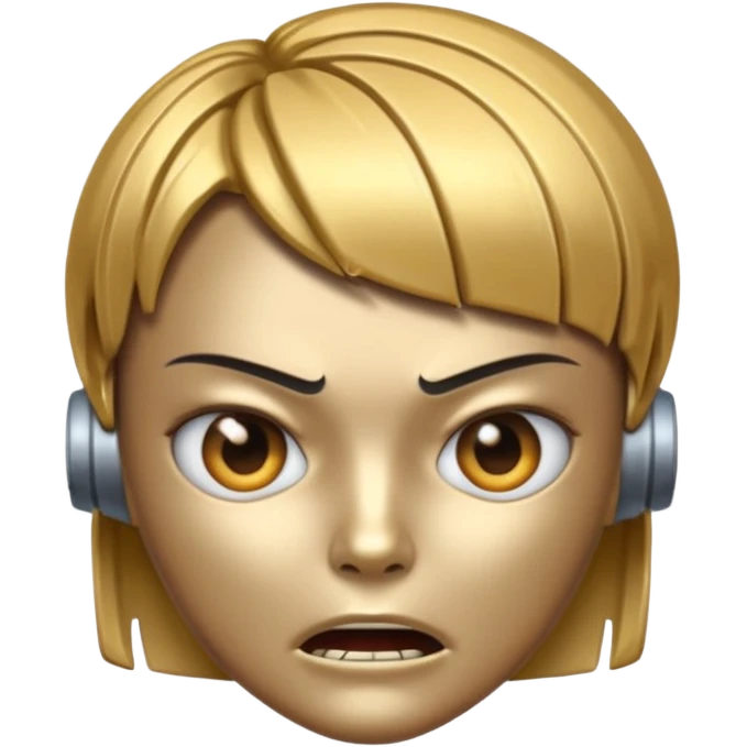 Robot emoji with a "Karen" haircut and angry facial expression emoji
