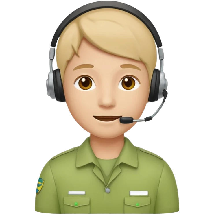 A modern flat emoji depicting a call center employee wearing a light green uniform and headset, with a friendly expression, a minimalist design, bright colors, and a white or transparent background. emoji