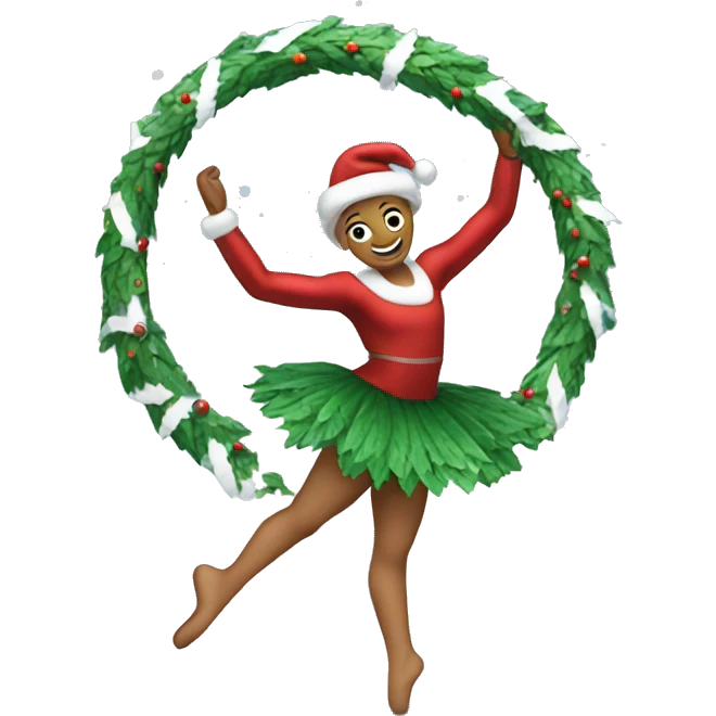 Christmas wreath with arms and legs dances ballet in the snow  emoji