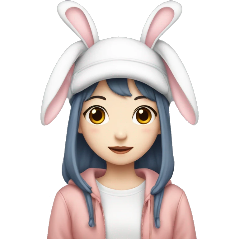 Girl from kpop group new jeans in cute outfit with bunny ear hat emoji