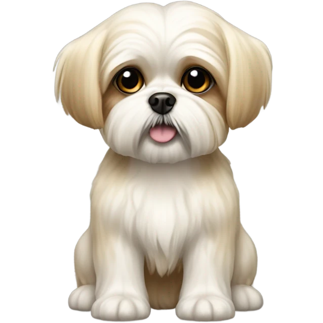 A maltese-shitzoo breed dog, tiny dog with short stubby legs, white/cream color with tan spots emoji