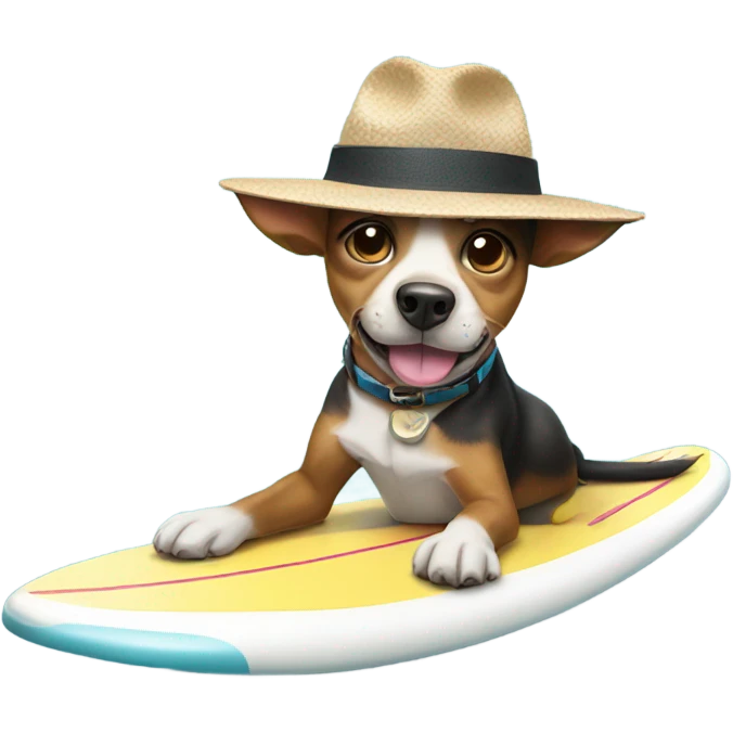dog on a surfboard wearing a hat  emoji