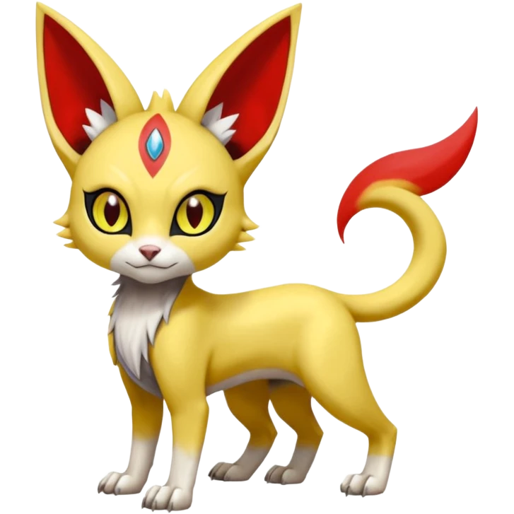 Shiny smooth glossy Meloetta-Sphynx-Lykoi-Sergal-Renamon-Wargreymon-Pokémon-Digimon-Fakémon-fusion-hybrid-creature emoji