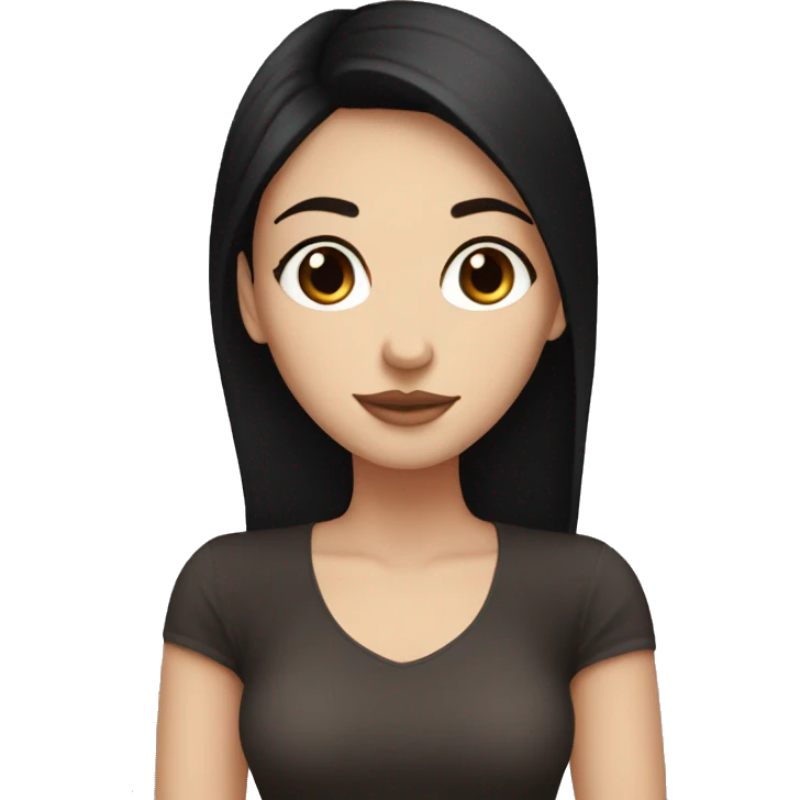 White girl with brown eyes and black hair having coffe emoji