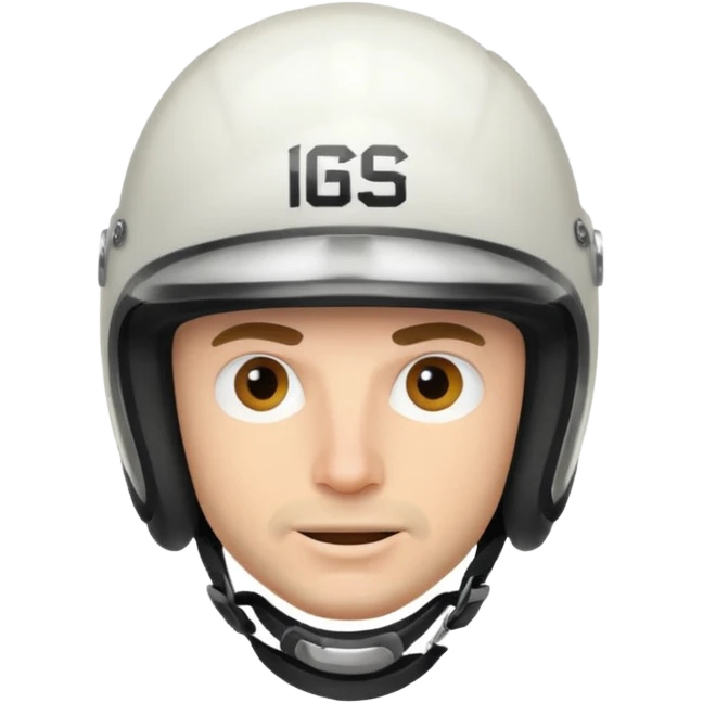 white male racer in helmet, crazy look emoji