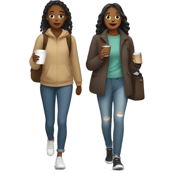 Two girls on a walk with a coffee emoji