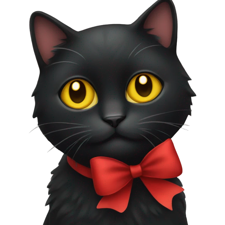 black cat with yellow eyes and a red bow emoji