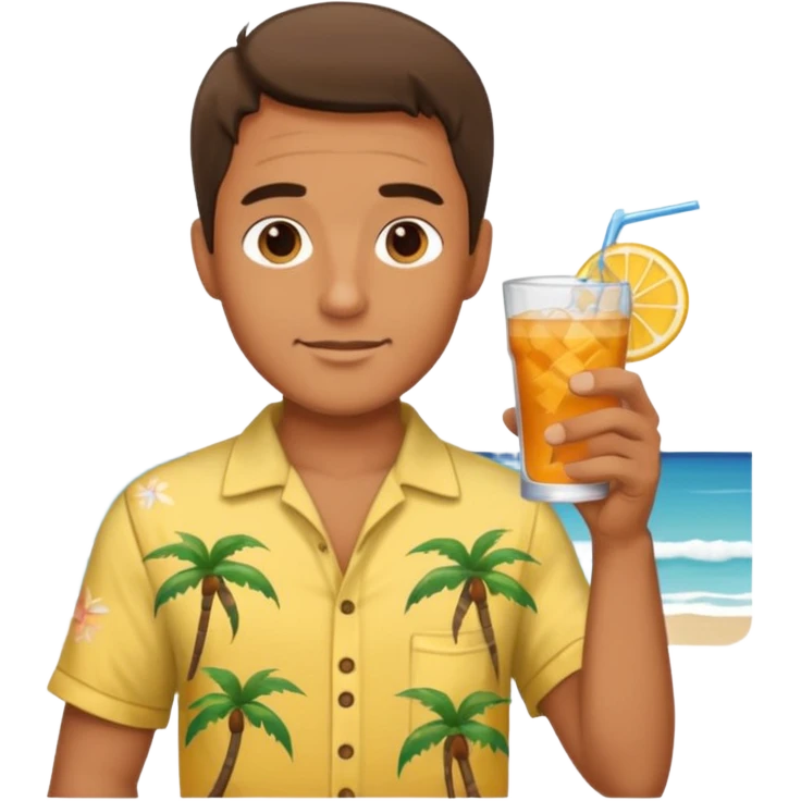 man with drink , beach shirt emoji