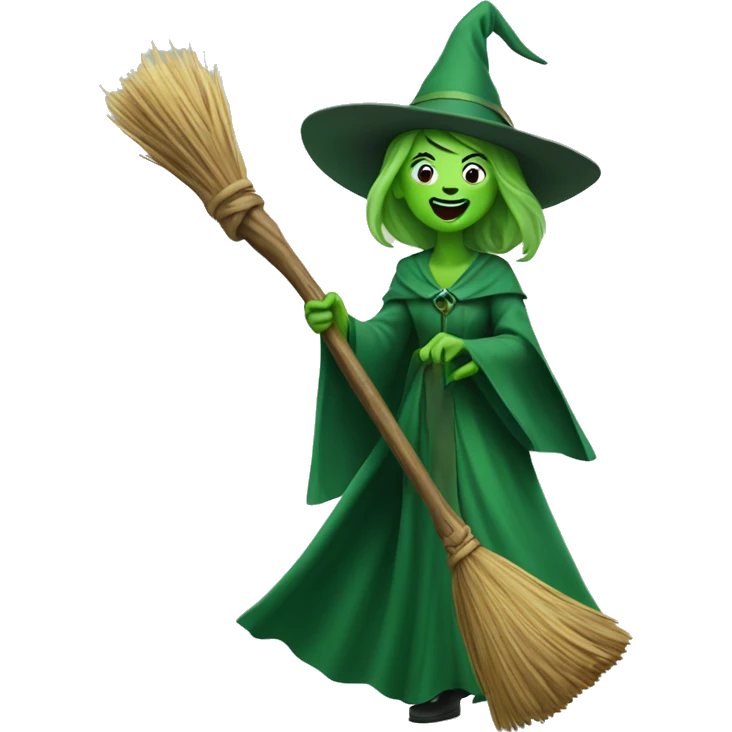 Green witch on broom stick singing  emoji