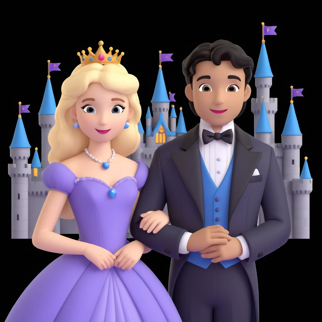 prince and princess Disney dress close up photo in castle background emoji