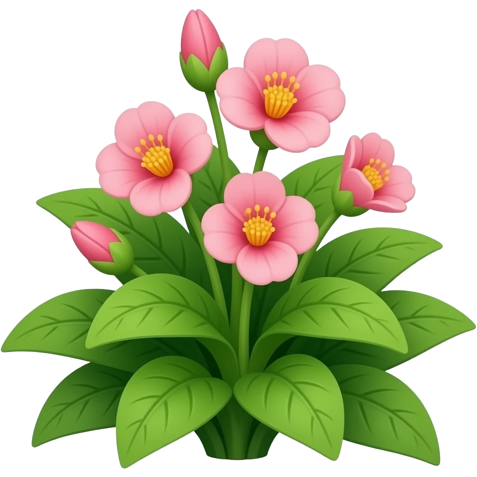 green plant from the ground with leafs And Pink flowers blooming emoji