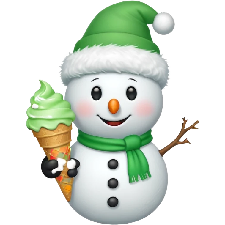 snowman wearing green cap with ice cream  emoji