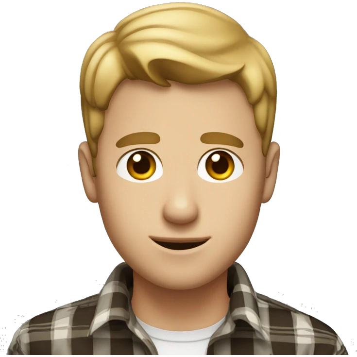 Short hair Dark blond man with hazel eyes in a plaid shirt  emoji