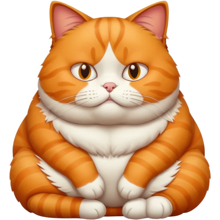 A fat cat sitting down ( laying as if they are slowly falling on the floor from the wall ) and looking like they don’t care about it emoji