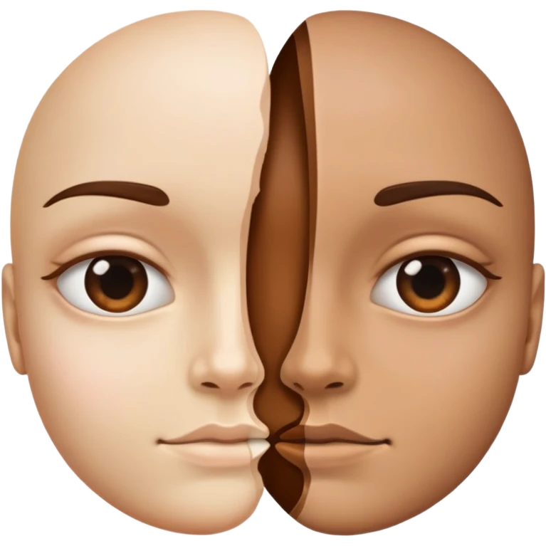 face split into two halves, one half realistic, other half art style emoji