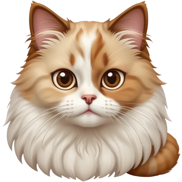 cinematic-adorable-big-eyed-fluffy-white brown-ragdoll-cat-portrait-emoji,-head-tilted-playfully-with-a-sweet-expression,-fluffy-white brown-fur,-simplified-yet-irresistibly-cute-features-with-large,-expression, solid ginger persian cat, chest vicible emoji