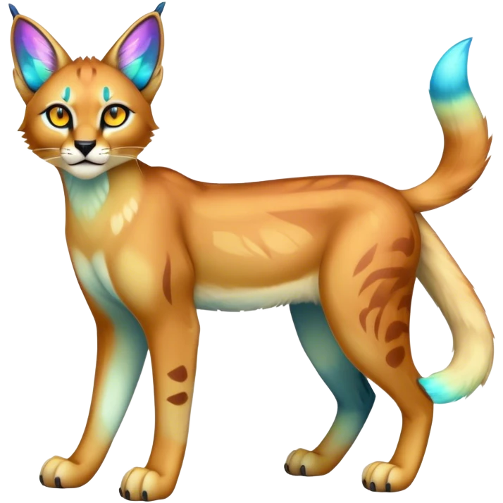 An iridescent transparent  colorful lynx-caracal-serval-fakemon-creature-hybrid full body emoji
