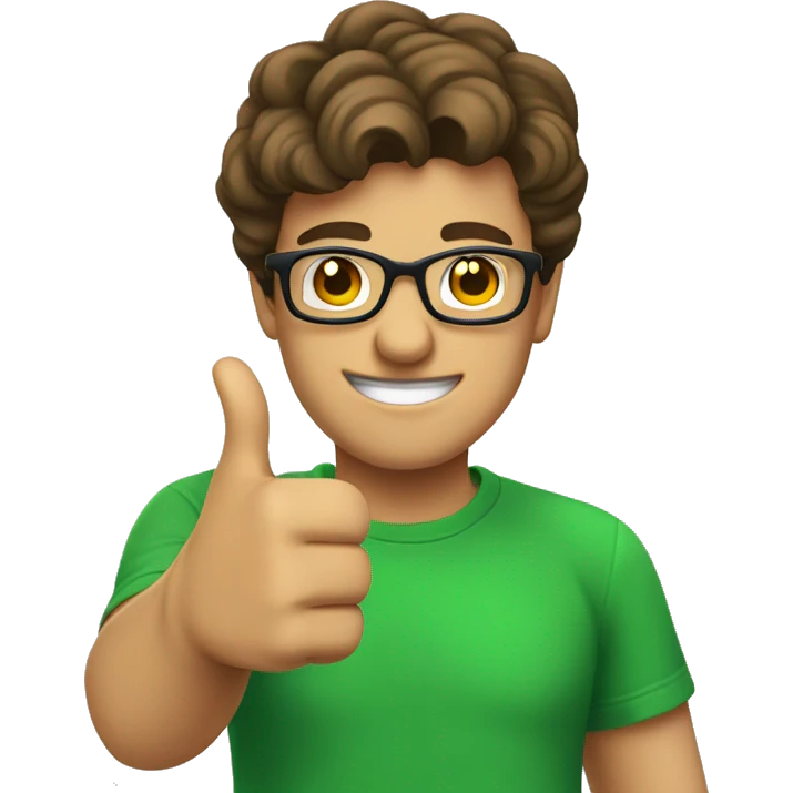 male nerd brown hair thumbs up using green t-shirt emoji