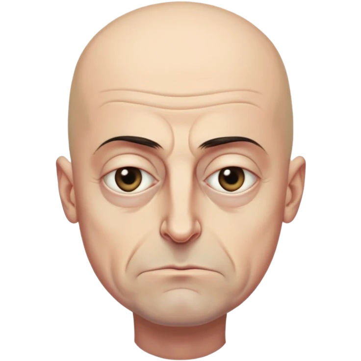 Steven Miller, Trump advisor, bald, grim expression, narrow face, sagging eyelids drooping more on the outside, bottom lip sticking out emoji