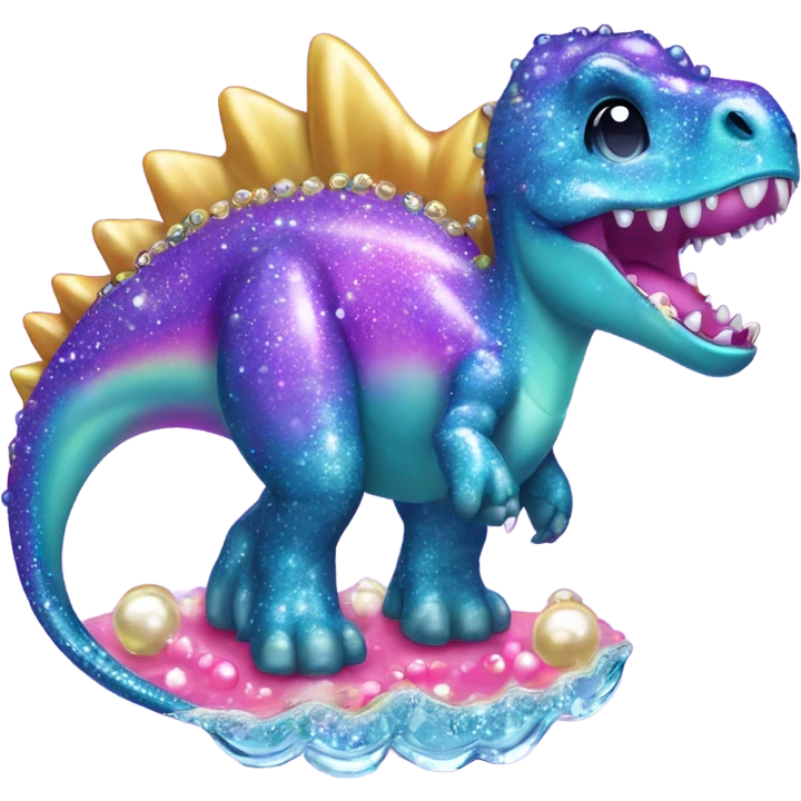 Lisa frank glitter pretty water dinosaur with fins and pearls emoji