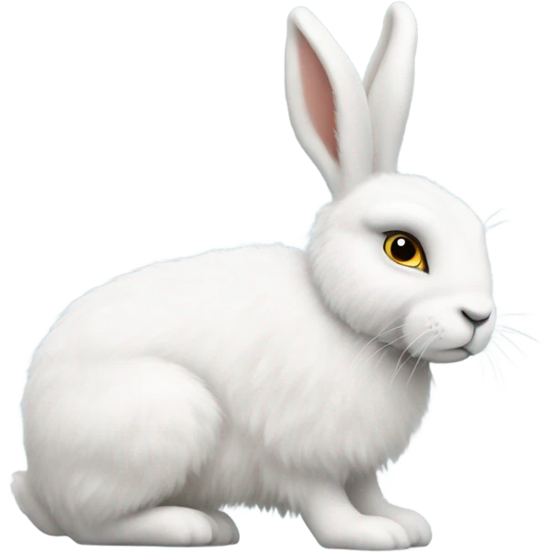 white hare very fluffy with no feet laying down, side view emoji
