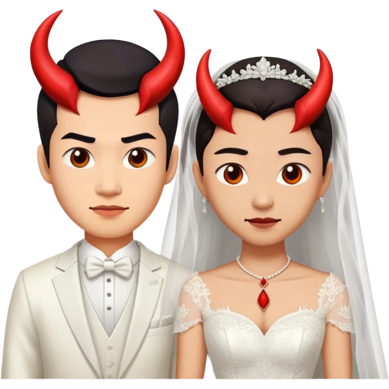 an asian male bride with the face of devil and wedding dress emoji