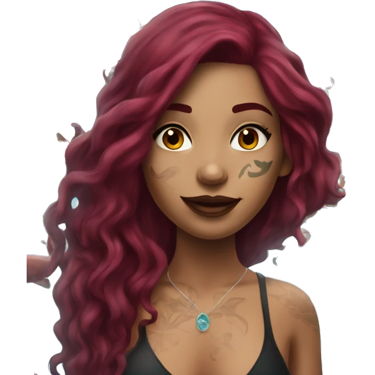 Beautiful tattooed  burgundy long haired woman swimming in a pool emoji