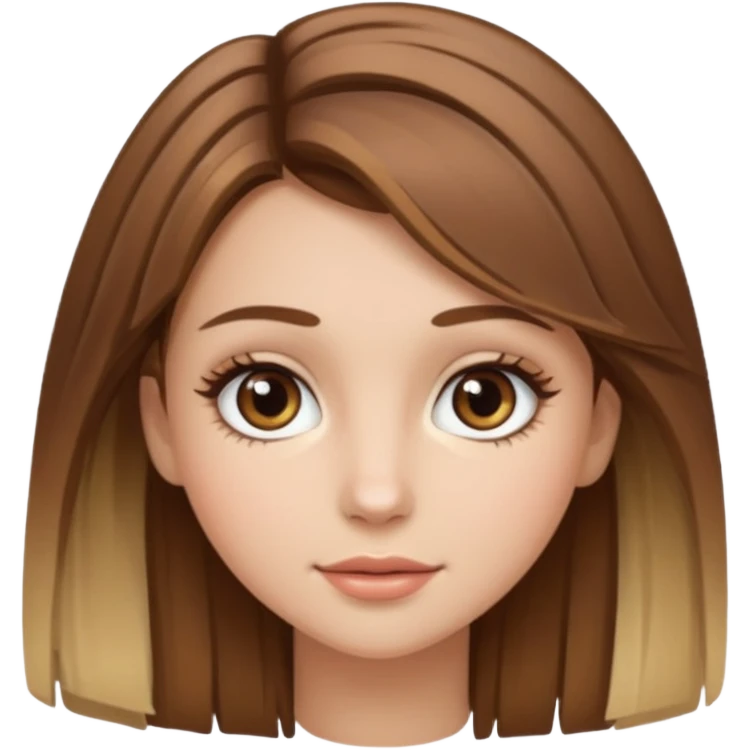 Gör en emoji som är en tjej och den ska ha långt hår hårfärgen ska vara brunt hår med blonda slingor hon ska ha fransar men dom ska se naturliga ut  emoji