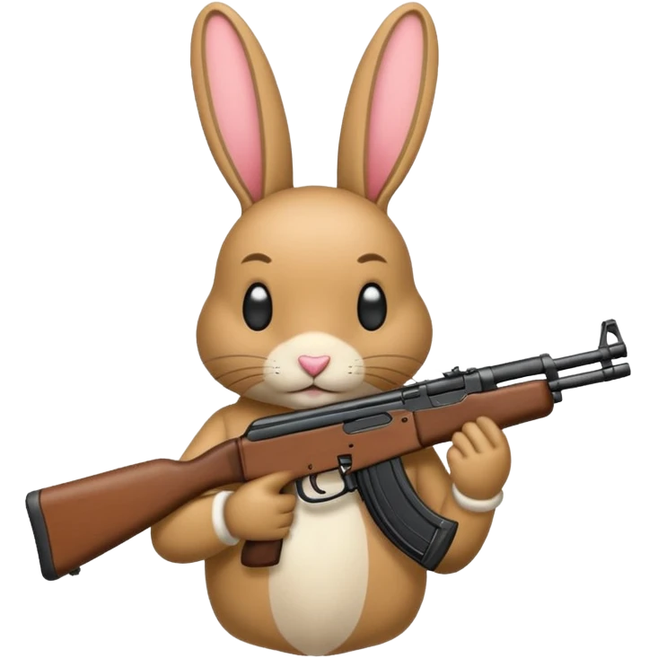 Crea un emoji de un conejo sosteniendo una  Ak47 con pasamontañas enojado negro emoji