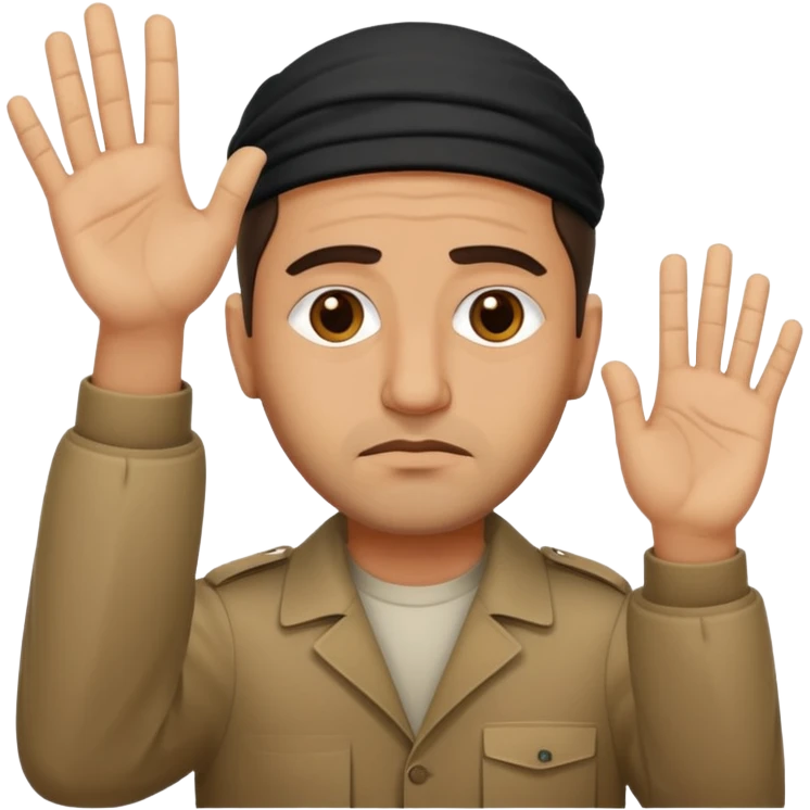surrenders, depict an Iraqi with a sad face and raised hands emoji