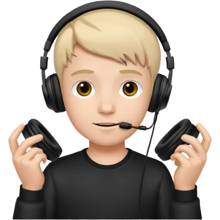 a boy with headphone in his hand not his head emoji