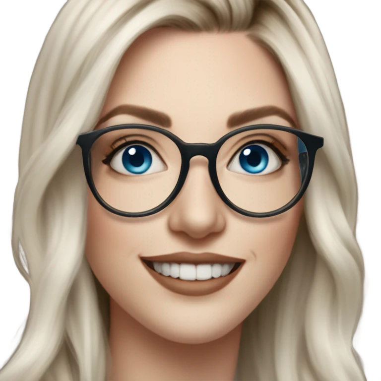 Hyper Realistic Balayage pale beautiful tattooed woman with glasses and blue eyes happy  emoji