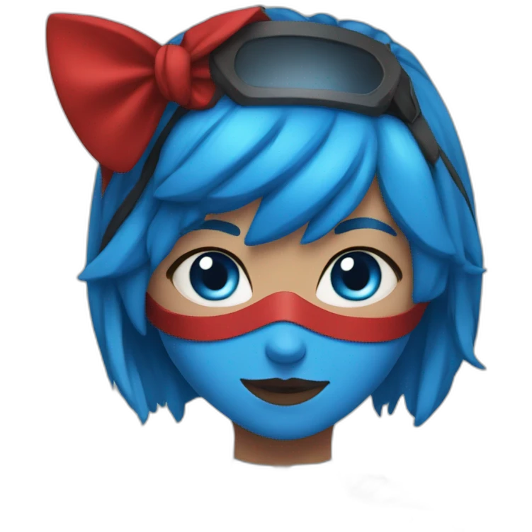 Girl with blue hair , blue eyes , red mask , and red costume  emoji