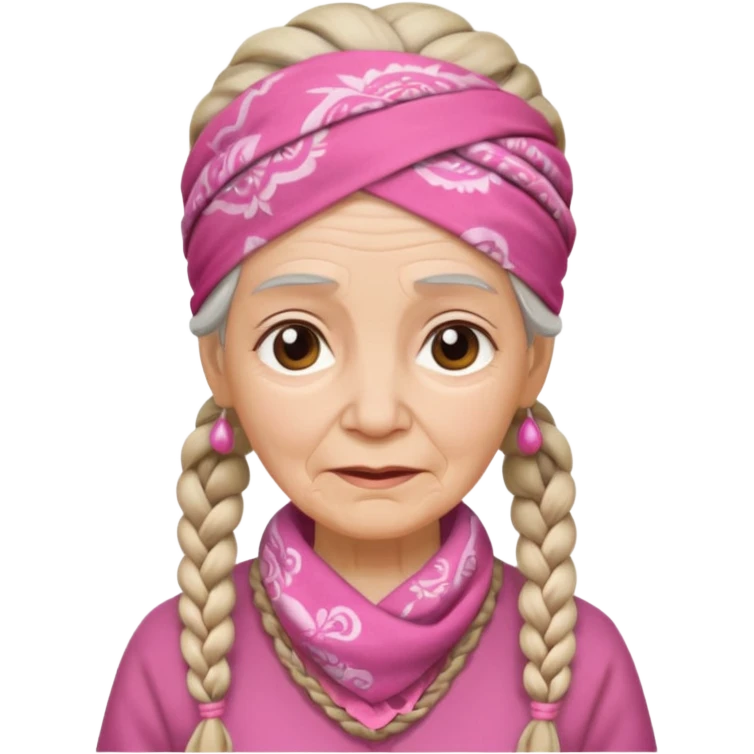 old woman with braids and a pink bandana emoji