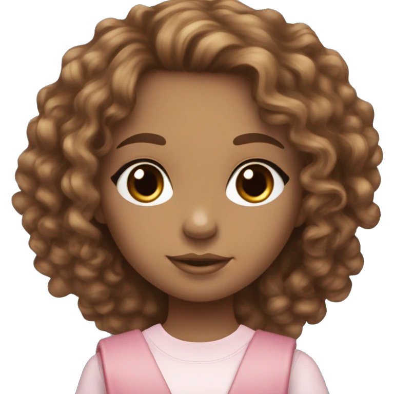 Light brown doll eyes, long brown curly hair, feminine, pink, white girl, angelic, holding school books emoji
