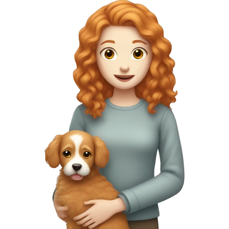 pale ginger girl holding ginger fluffy dog emoji