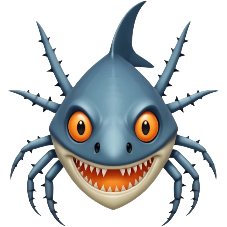 A angangular fish with acid all in his body and his eyes  replaced with shark teeth and his hand in his back ( four hand) and his spines will be very spiky  and his leg will like a spider and last his eyes or 4 eyes will be in his hands and the colour of the eyes will orange and black emoji