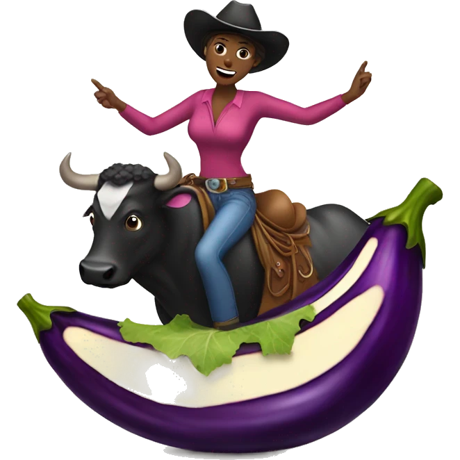 Woman bull riding a eggplant emoji