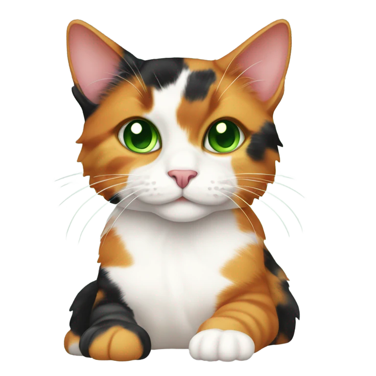 Calico Cat Full Body sitting down with green eyes emoji