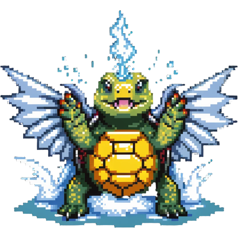Spiky-shelled turtle with dragon wings, sharp fangs, and dangerous claws, firing a jet of water and steam from its mouth emoji