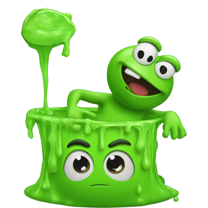 Smile emoji getting filled with slime by Pepe the Frog. emoji