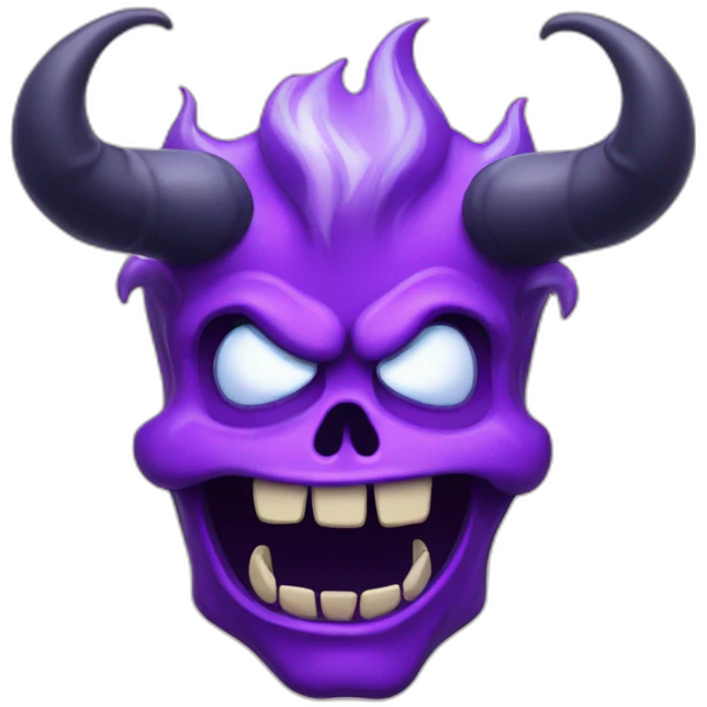 purple flaming skull face grinning angry moustache horns monster emoji