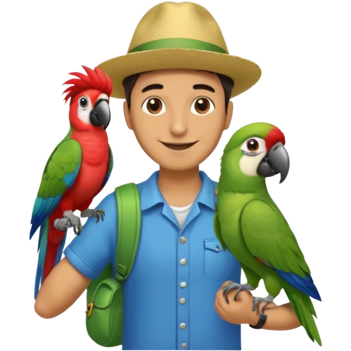Walker + parrot on shoulder, Pet Walkers. Full body emoji